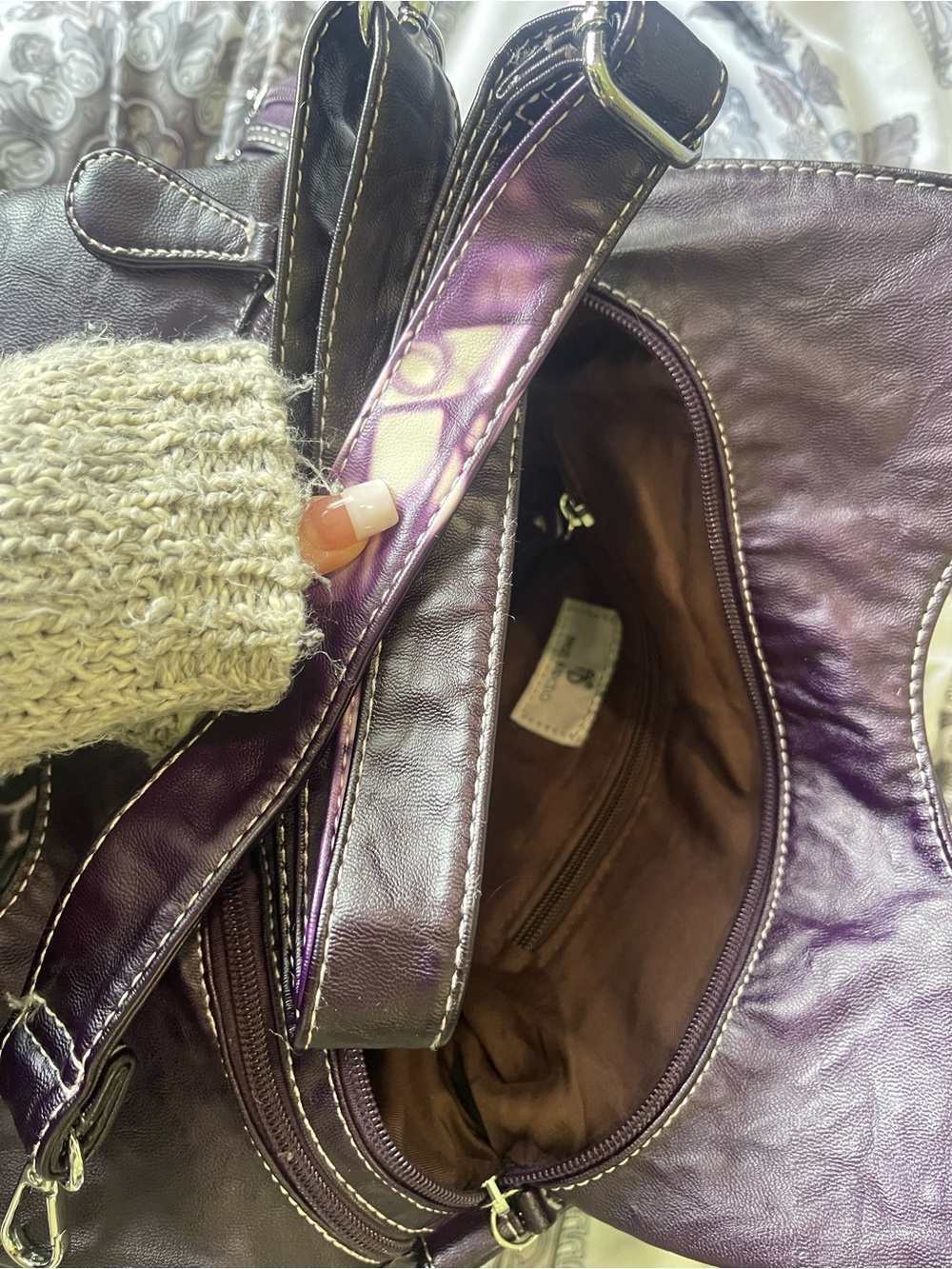 Angel Barcelo Purple Tie-Dye Woven Studded Shoulder Bag - Picture 3 of 3